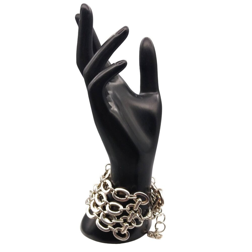 S and B Multistrand Bracelet, Silver Tone Four Strand Chain Link Bracelet, Wide